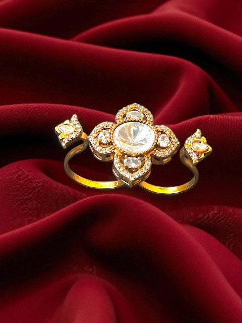 Delicate Kundan Floral Double Finger Ring