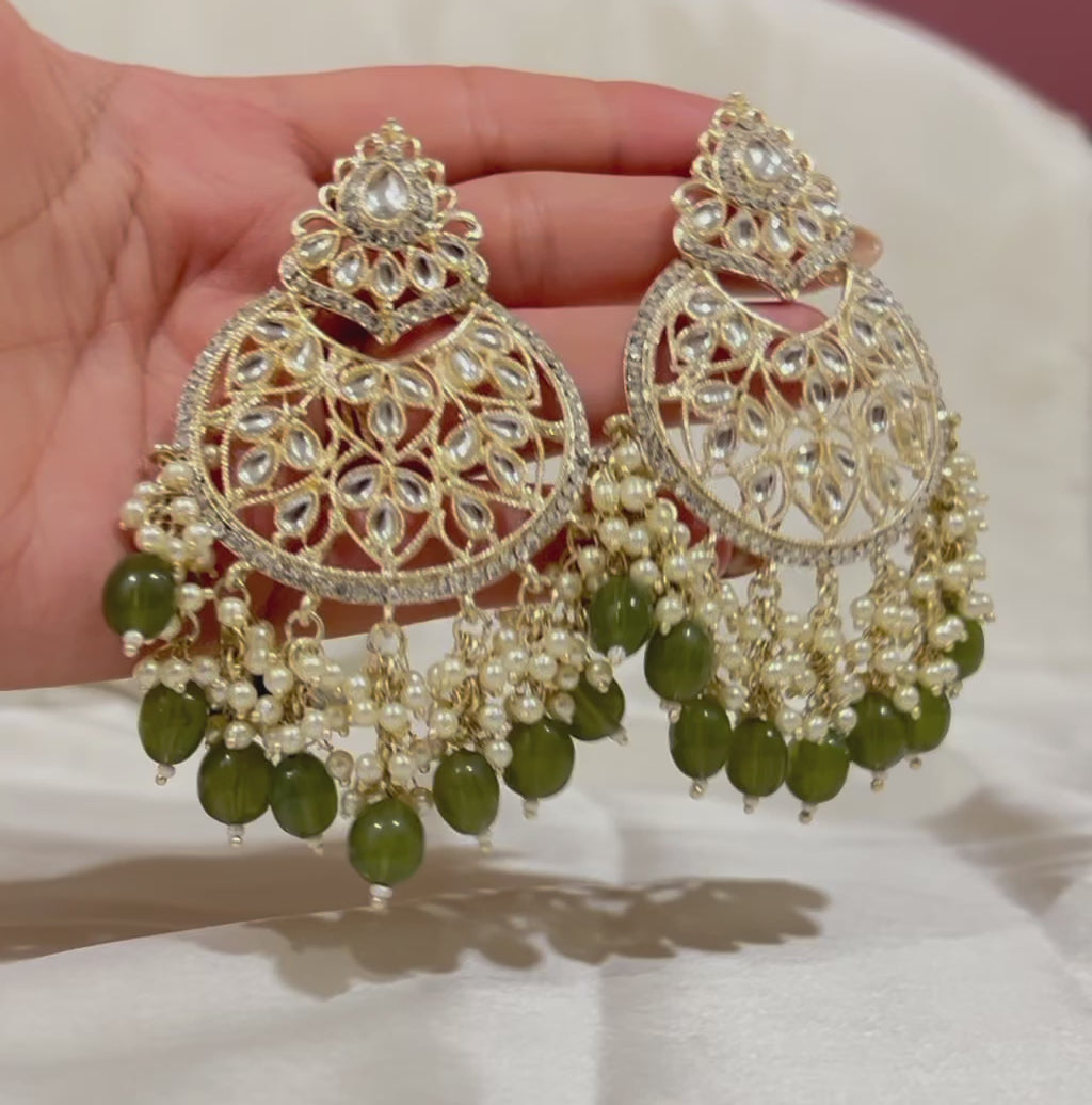 green chandbali earrings